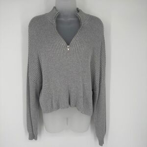 ASOS Design Gray Ribbed Half Zip Sweater Women’s 10 Tall Knit Pullover Preppy‎
